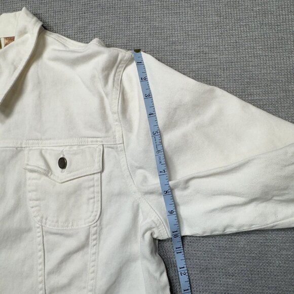 NorthCrest Womens White Full Zip Denim Jacket Long Sleeve Chest Pockets Sz Large - Picture 14 of 16